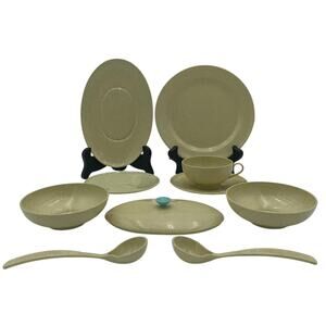 Gothemware Plates, Bowls, Cup, & Spoon Dinner Set Yellow Speckled Play Vintage